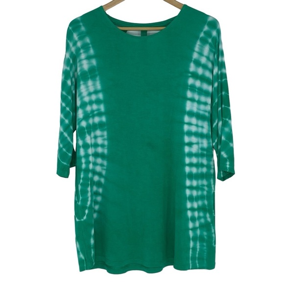 Davina green & white tie dye cut out back oversized top wms sz large - Picture 1 of 10